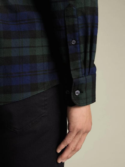Brushed Flannel Check Classic Fit Shirt - Royal Blue & Green