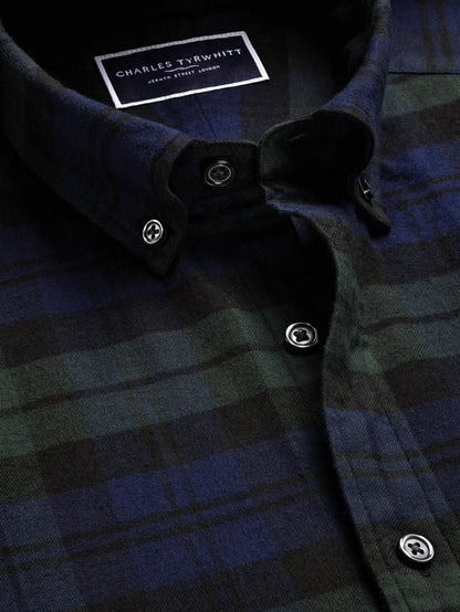 Brushed Flannel Check Classic Fit Shirt - Royal Blue & Green