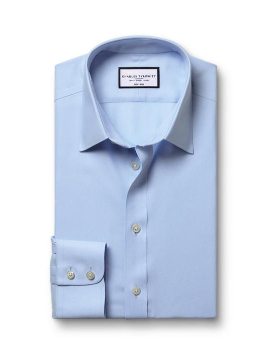 Non-Iron Point Collar Twill Slim Fit Shirt - Blue