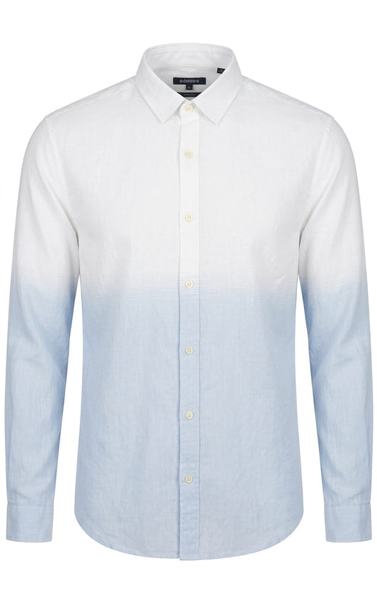 Dual-Color Ombré Regular Fit Shirt - White and Blue