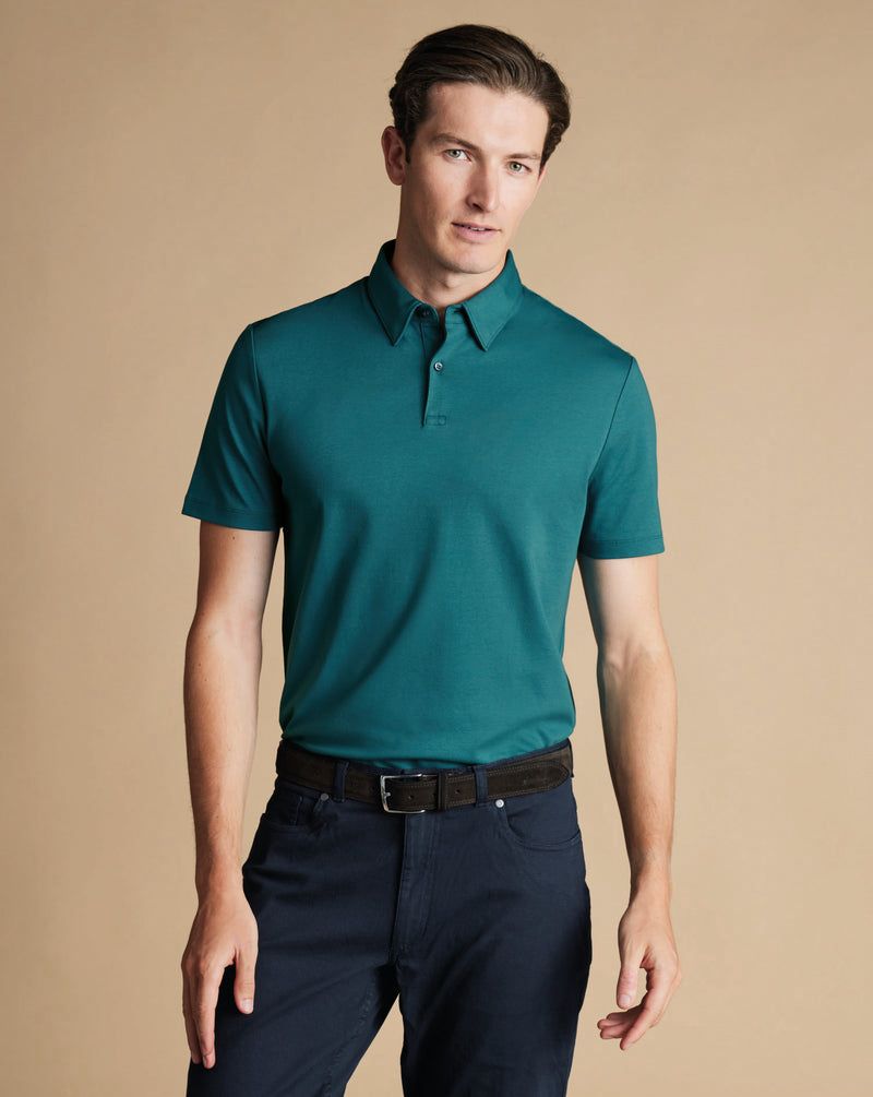 Plain Short Sleeve Jersey Polo Shirt - Teal Green