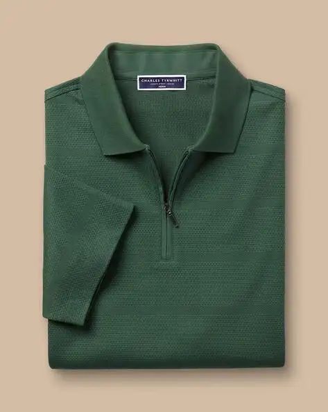 Zip-Neck Polo Shirt - Dark Green