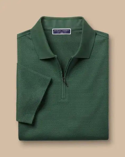 Zip-Neck Polo Shirt - Dark Green