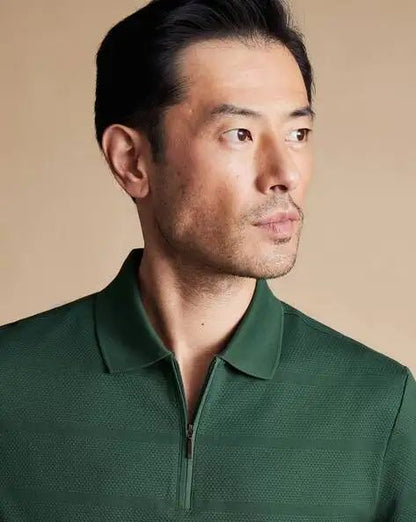 Zip-Neck Polo Shirt - Dark Green