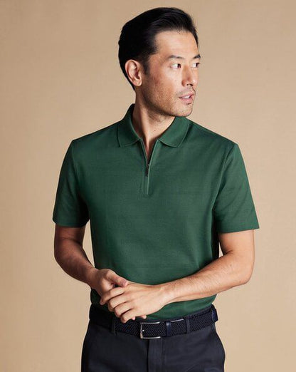 Zip-Neck Polo Shirt - Dark Green