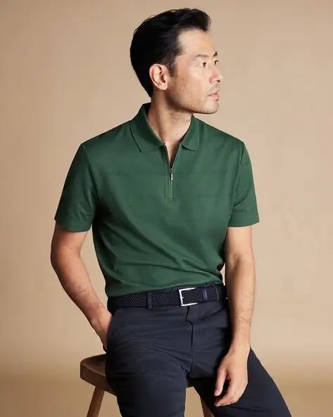 Zip-Neck Polo Shirt - Dark Green