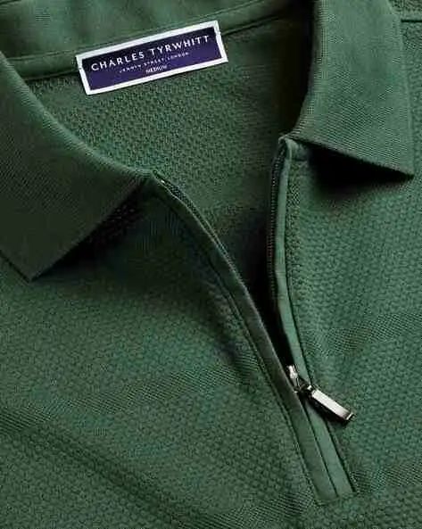 Zip-Neck Polo Shirt - Dark Green