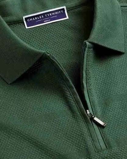 Zip-Neck Polo Shirt - Dark Green