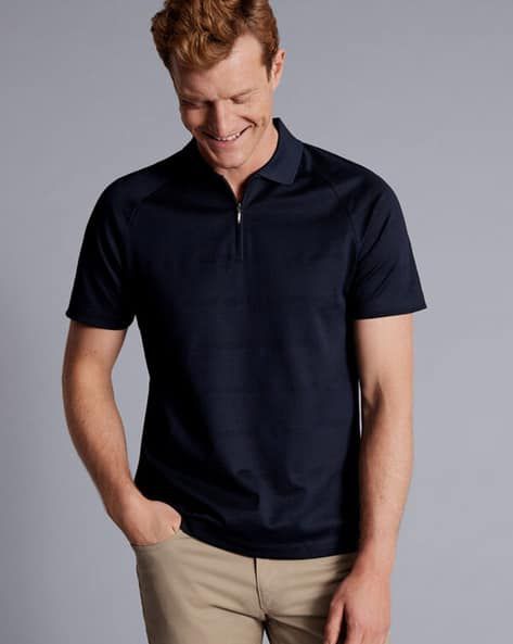 Zip-Neck Polo Shirt - Navy Blue