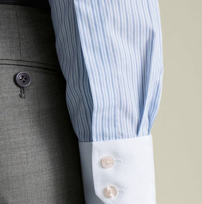 Non-Iron Stretch Poplin Stripe Winchester Slim Fit Shirt - Mid Blue