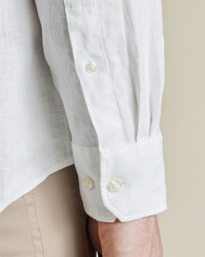 Collarless Pure Linen Slim Fit Shirt - White