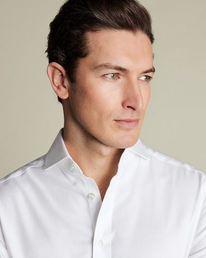 Cutaway Collar Double Cuff Non-Iron Twill Classic Fit Shirt - White