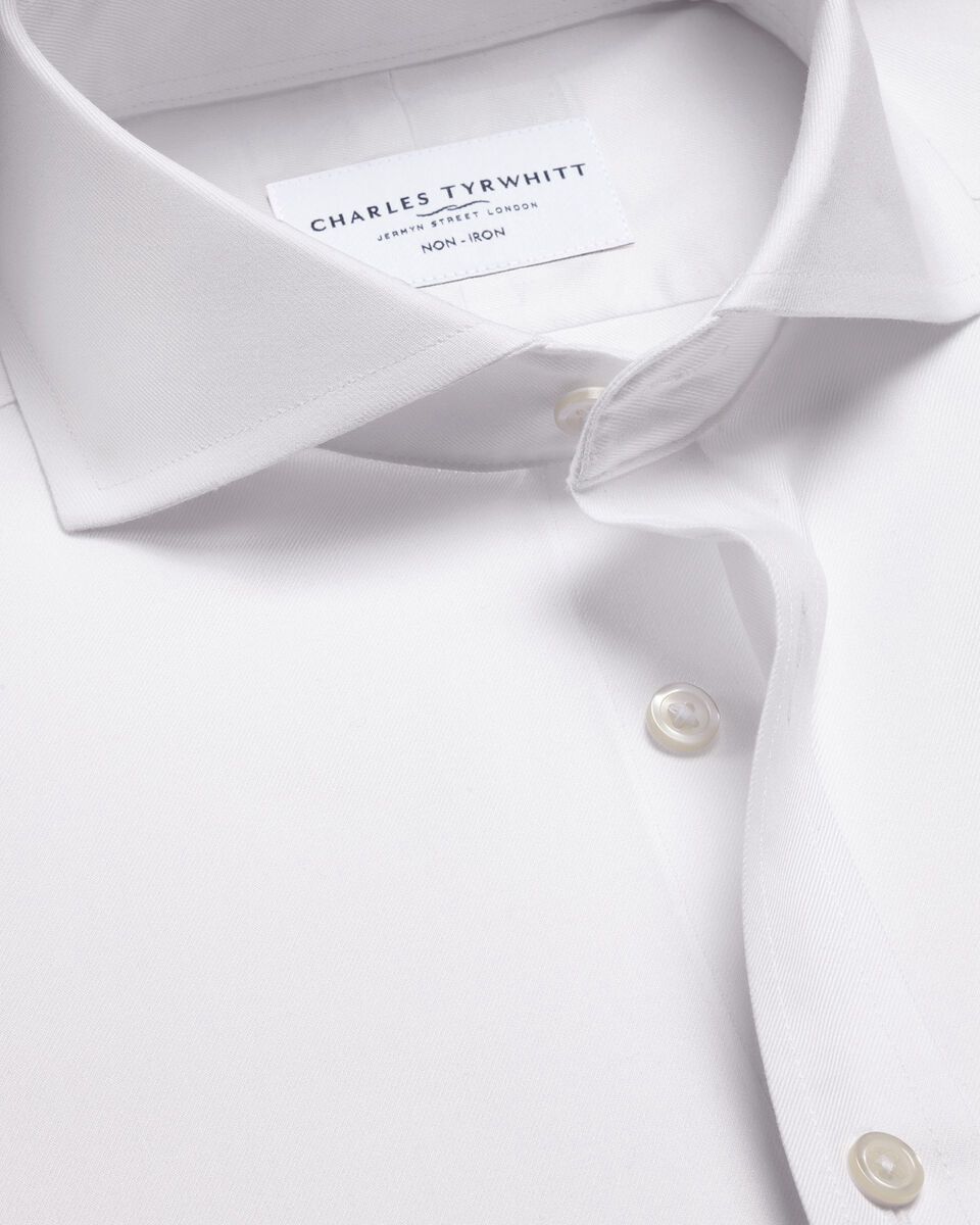 Cutaway Collar Double Cuff Non-Iron Twill Classic Fit Shirt - White