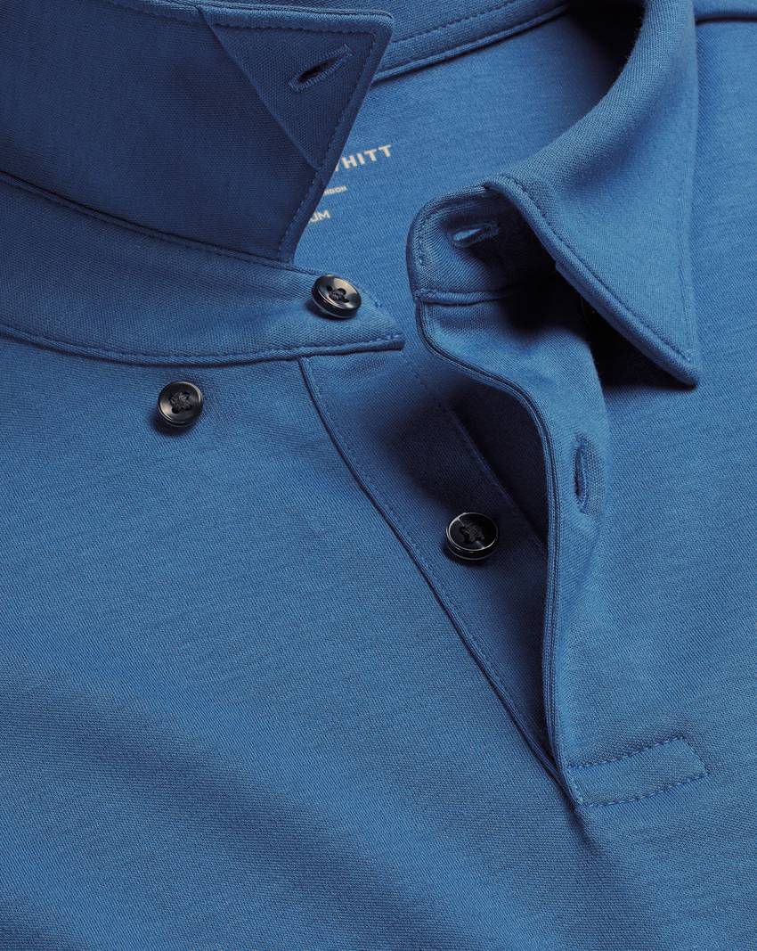 Long Sleeve Smart Jersey Polo - Ocean Blue