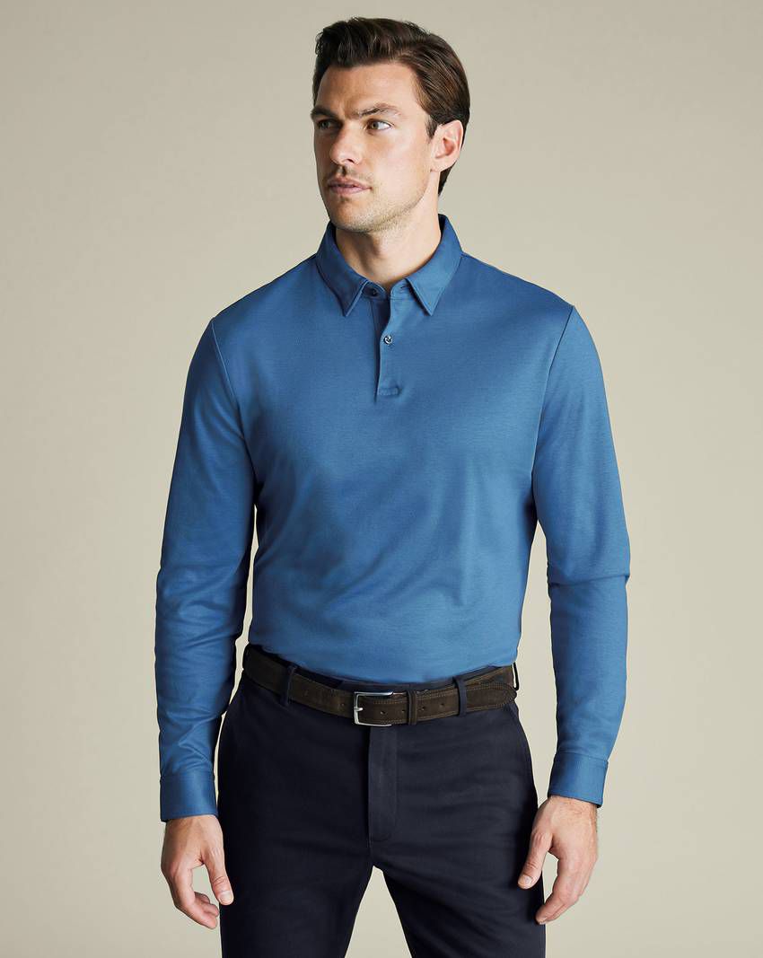 Long Sleeve Smart Jersey Polo - Ocean Blue