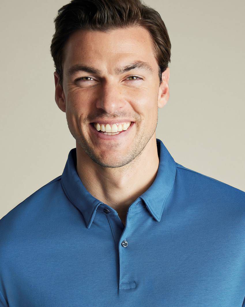 Long Sleeve Smart Jersey Polo - Ocean Blue