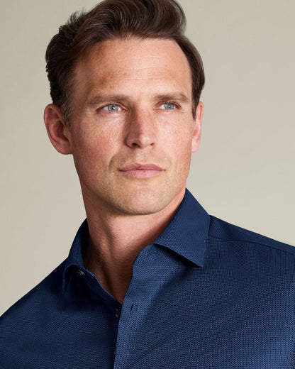 Non-Iron Stretch Chevron Texture Slim Fit Shirt - Denim Blue