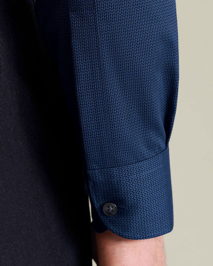 Non-Iron Stretch Chevron Texture Slim Fit Shirt - Denim Blue