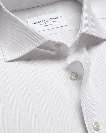 Double Cuff Non-Iron Herringbone Slim Fit Shirt - White