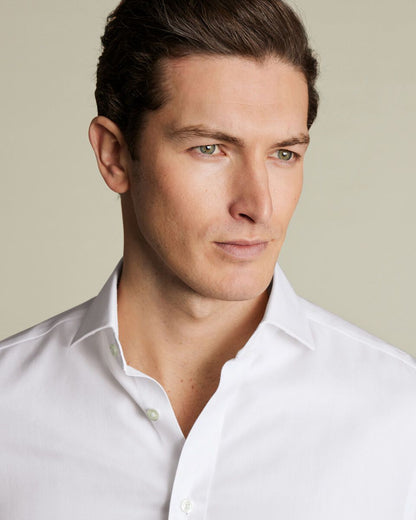 Double Cuff Non-Iron Herringbone Slim Fit Shirt - White
