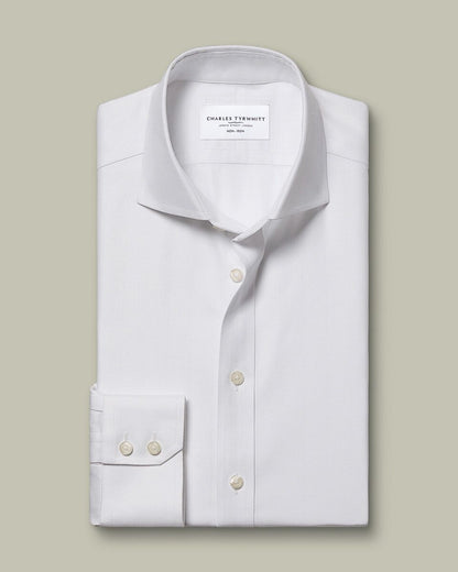 Semi Cutaway Non-Iron Herringbone Slim Fit Shirt - White