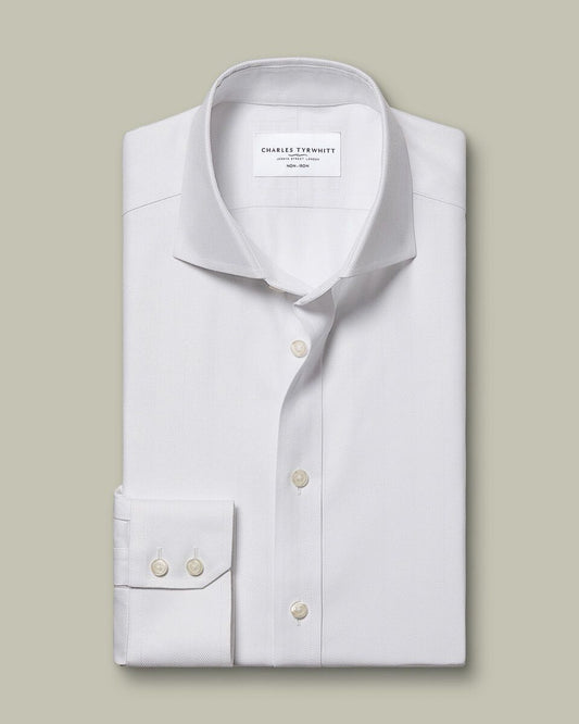 Semi Cutaway Non-Iron Herringbone Slim Fit Shirt - White