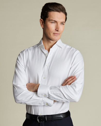Semi Cutaway Non-Iron Herringbone Slim Fit Shirt - White