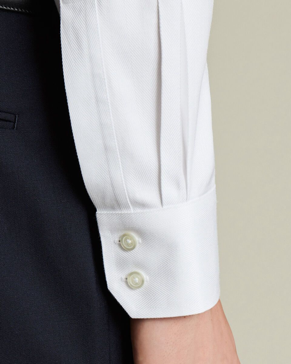 Semi Cutaway Non-Iron Herringbone Slim Fit Shirt - White