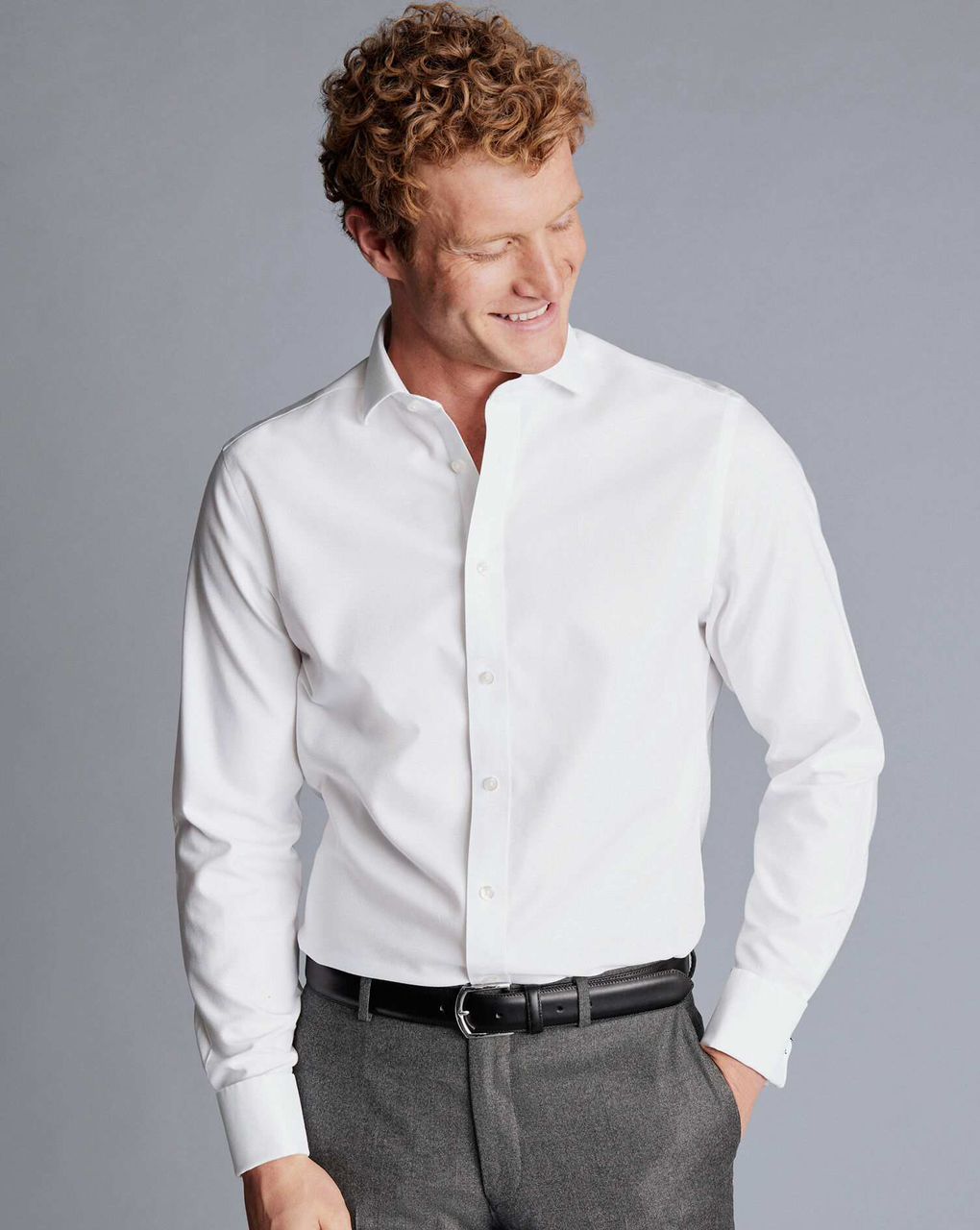 Cutaway Collar Non-Iron Clifton Weave Slim Fit Shirt - White