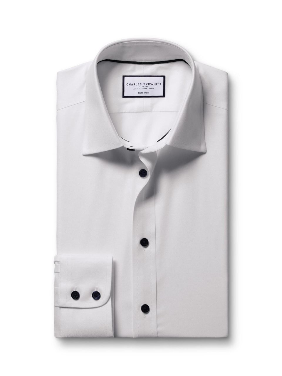 Non-Iron Contrast Twill Shirt Slim Fit - White