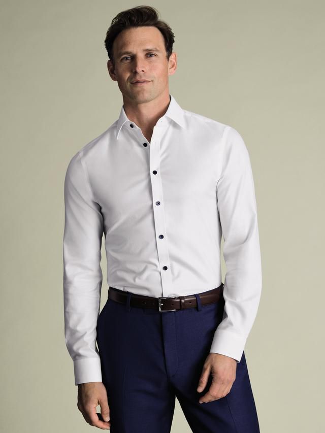 Non-Iron Contrast Twill Shirt Slim Fit - White