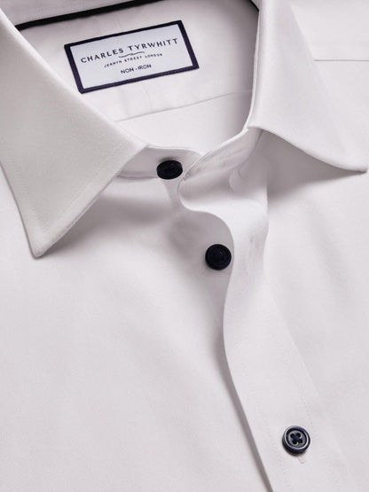 Non-Iron Contrast Twill Shirt Slim Fit - White