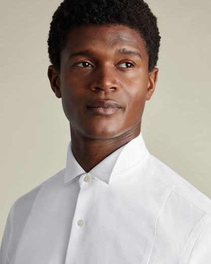 Double Cuff Wing Collar details Bib Front Slim Fit Shirt - White