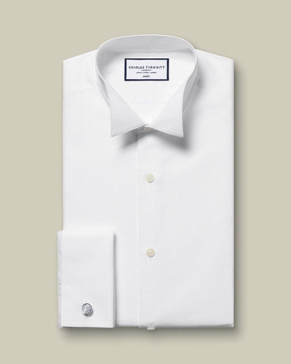 Double Cuff Wing Collar details Bib Front Slim Fit Shirt - White