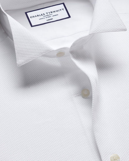 Double Cuff Wing Collar details Bib Front Slim Fit Shirt - White