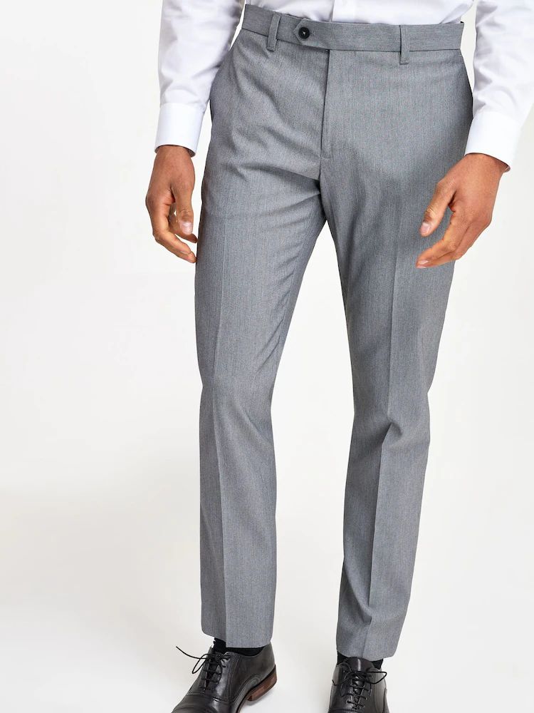 Slim Fit Stretch Smart Trousers - Light Grey