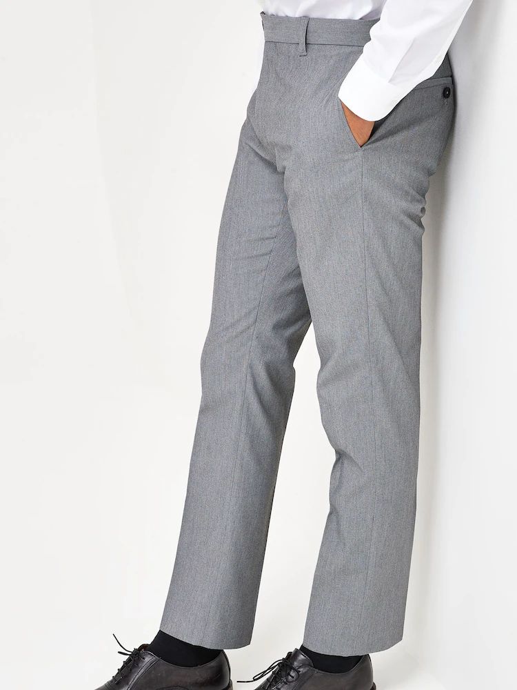 Slim Fit Stretch Smart Trousers - Light Grey