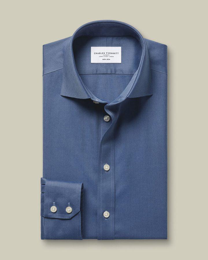Non-Iron Twill Slim Fit Shirt - Denim Blue