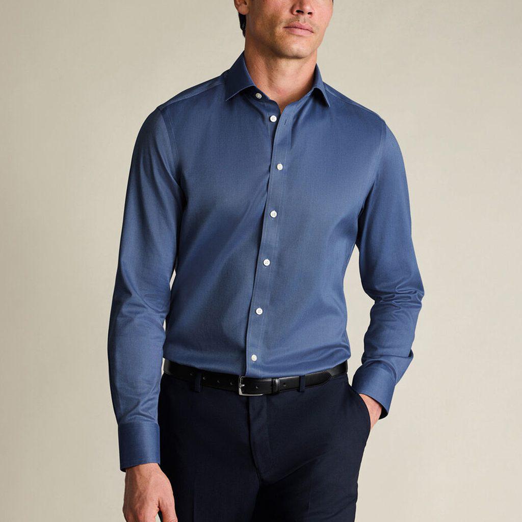 Non-Iron Twill Slim Fit Shirt - Denim Blue