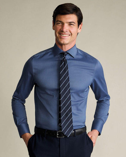 Non-Iron Twill Slim Fit Shirt - Denim Blue