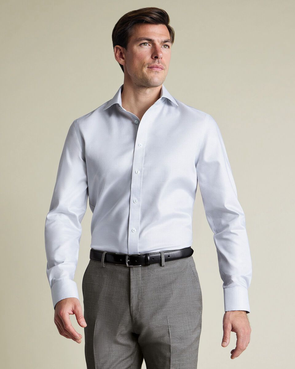 Non-Iron Stretch Greenwich Weave Slim Fit Shirt – Grey