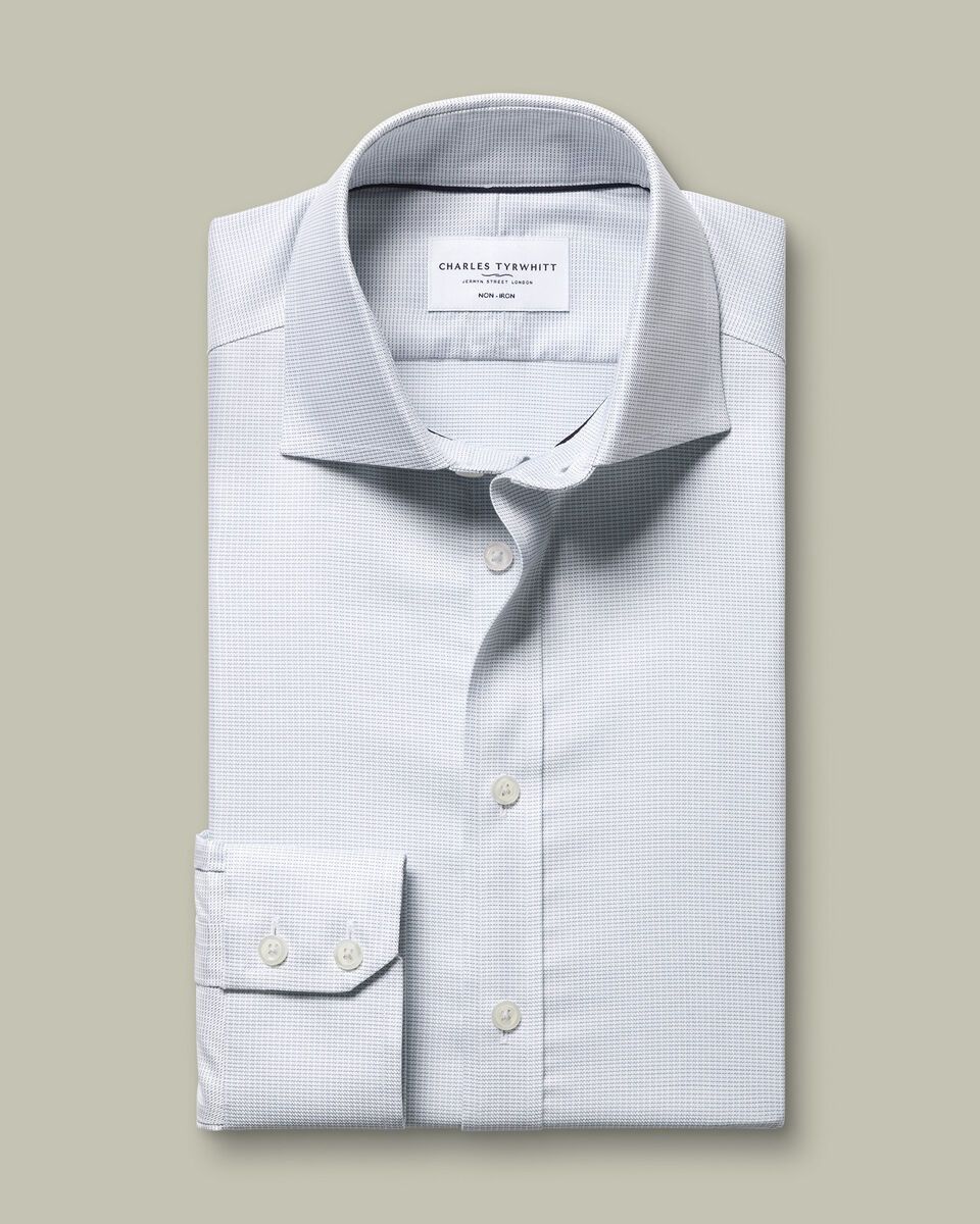 Non-Iron Stretch Greenwich Weave Slim Fit Shirt – Grey