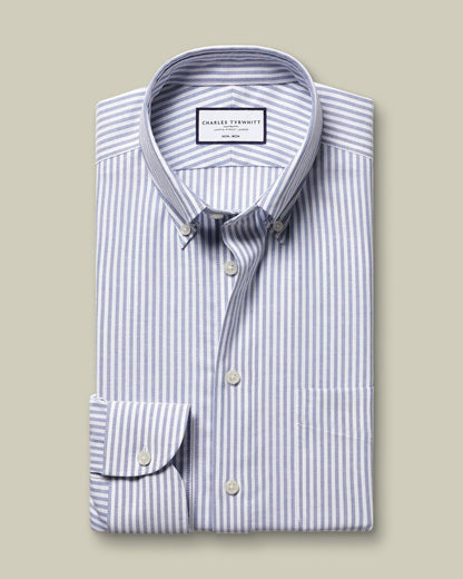 Non-Iron Stretch Oxford Stripe Slim Fit Shirt - Mid Blue
