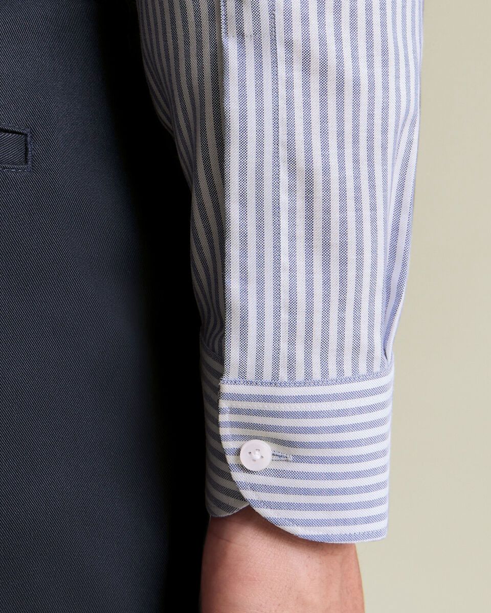 Non-Iron Stretch Oxford Stripe Slim Fit Shirt - Mid Blue