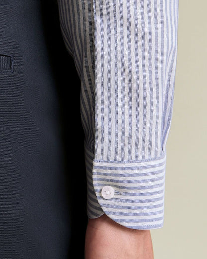 Non-Iron Stretch Oxford Stripe Slim Fit Shirt - Mid Blue