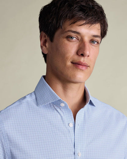 Non-Iron Twill Performance Check Slim Fit Shirt - Mid Blue