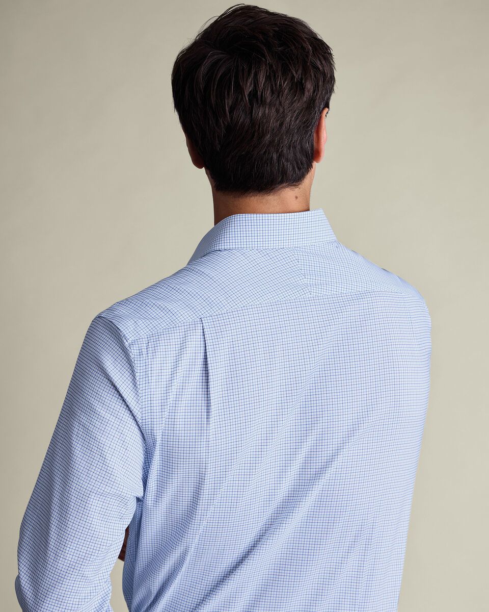 Non-Iron Twill Performance Check Slim Fit Shirt - Mid Blue
