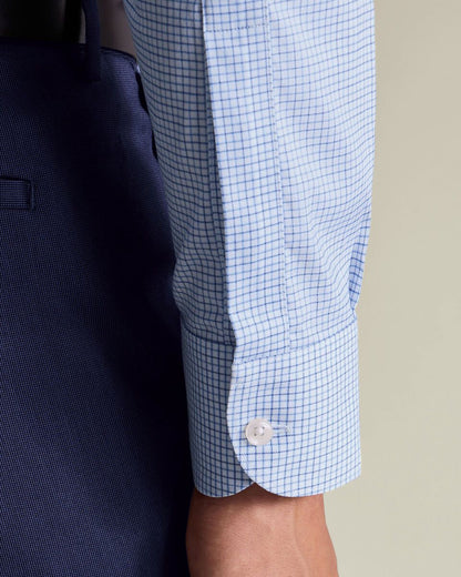 Non-Iron Twill Performance Check Slim Fit Shirt - Mid Blue