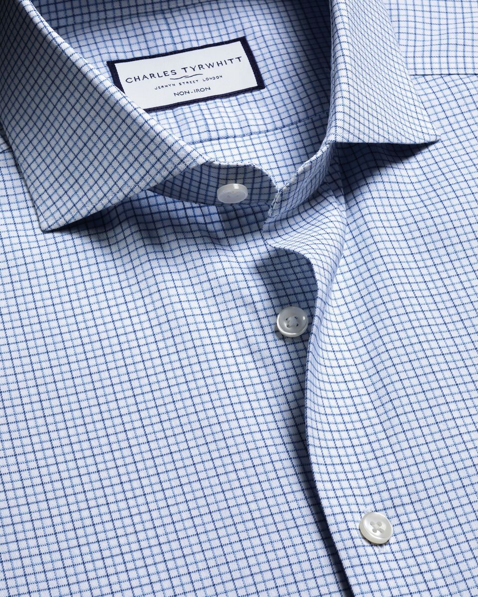 Non-Iron Twill Performance Check Slim Fit Shirt - Mid Blue