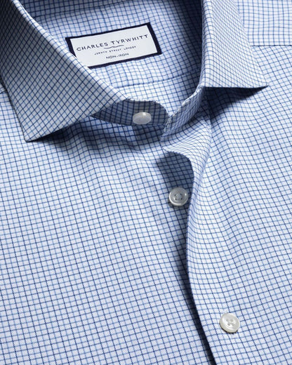 Non-Iron Twill Performance Check Slim Fit Shirt - Mid Blue